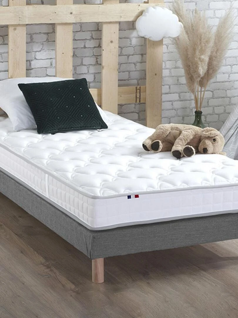 Ensemble Matelas 100% latex 5 zones ORIGINEL + Sommier Fabriqué en France Sommier Gris chiné Gris Blanc