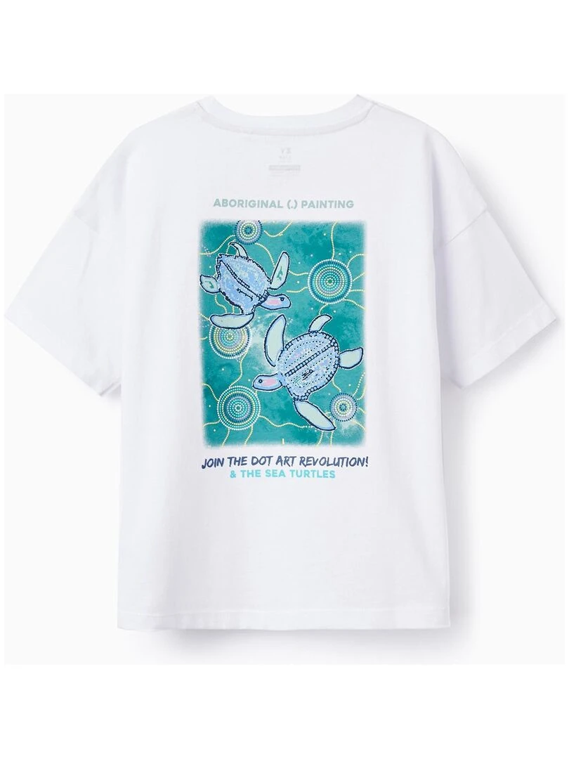 T shirt avec Imprimé dans le Dos pour Garçon 'Tortue' manches courtes Blanc