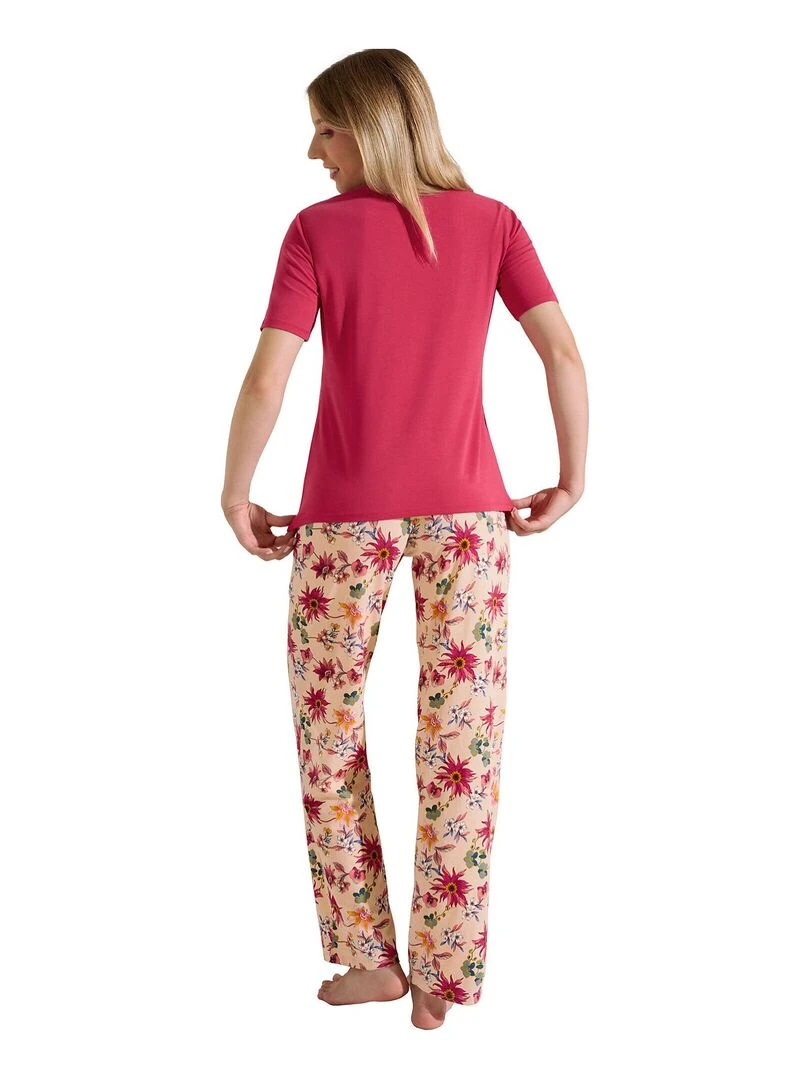 Pyjama pantalon t shirt manches courtes Flowers Orange