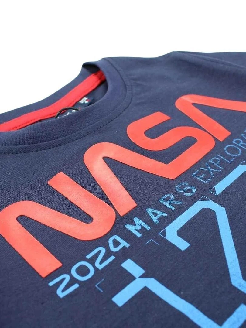 Nasa   T shirt garçon imprimé logo en coton   Blanc