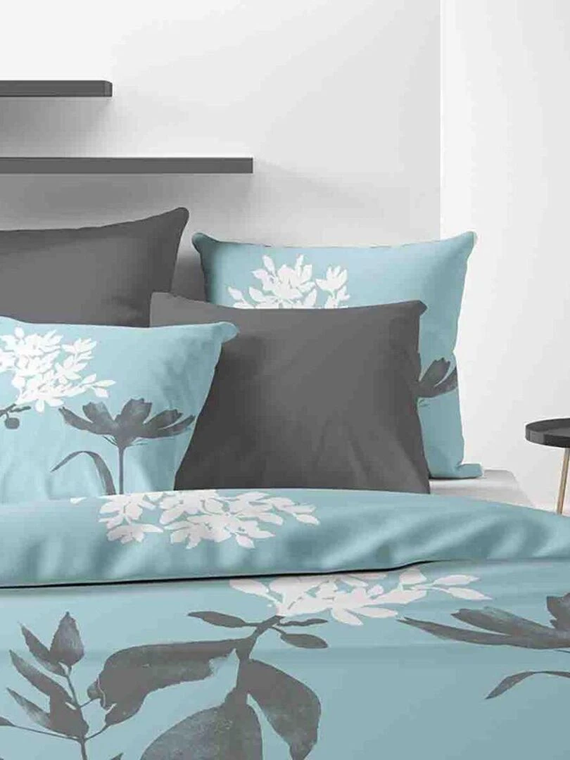 Housse de couette + 2 taies d'oreiller 65x65 cm 100% Coton 47 fils Lito   Bleu