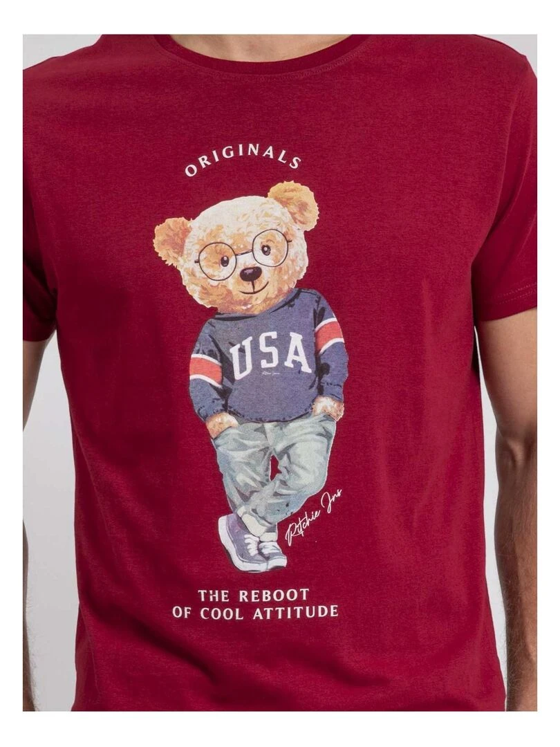 T shirt col rond pur coton JOULIO   Bordeaux