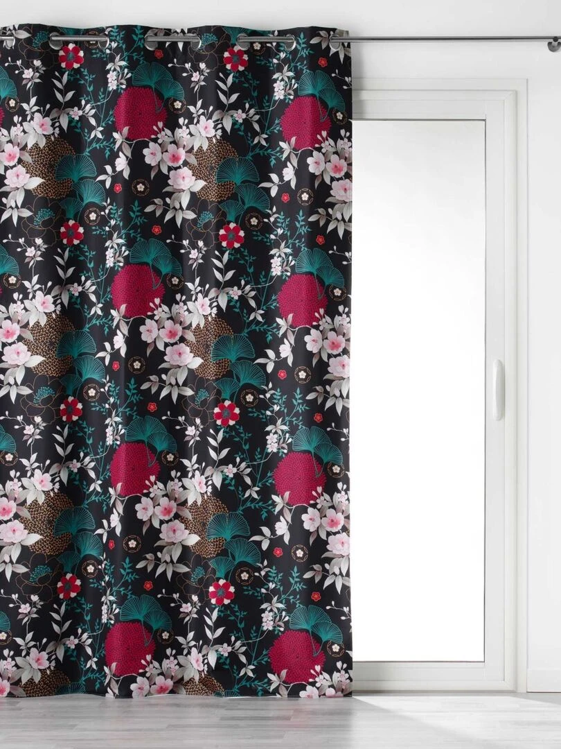 Rideau fleuri occultant et microfibre   Bleu