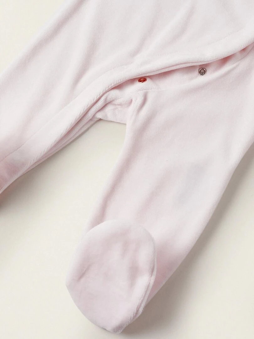 Grenouillère en velours avec nœud pour nouveau né  WELCOME HOME   Rose