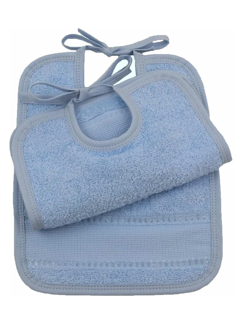 Lot de 2 bavoirs à liens avec toile aïda BAIDA Bleu