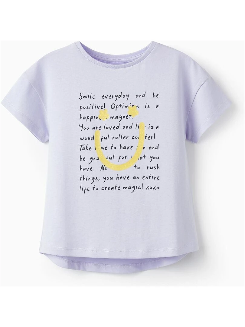 T shirt en coton avec paillettes pour fille 'Smile Everyday' manches courtes THE WAVE TRIBE Mauve