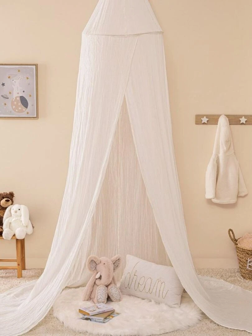 Ciel de lit double gaze de coton blanc Blanc