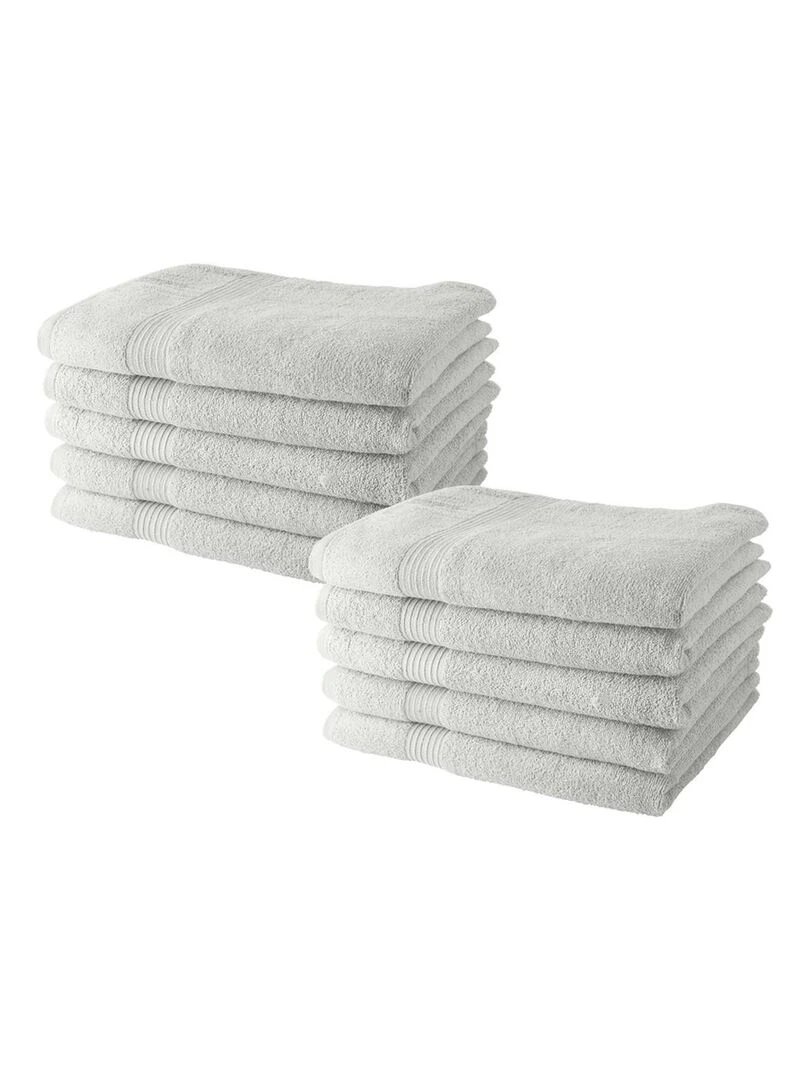 Lot de 10 serviettes de toilette coton uni ESSENTIAL Blanc