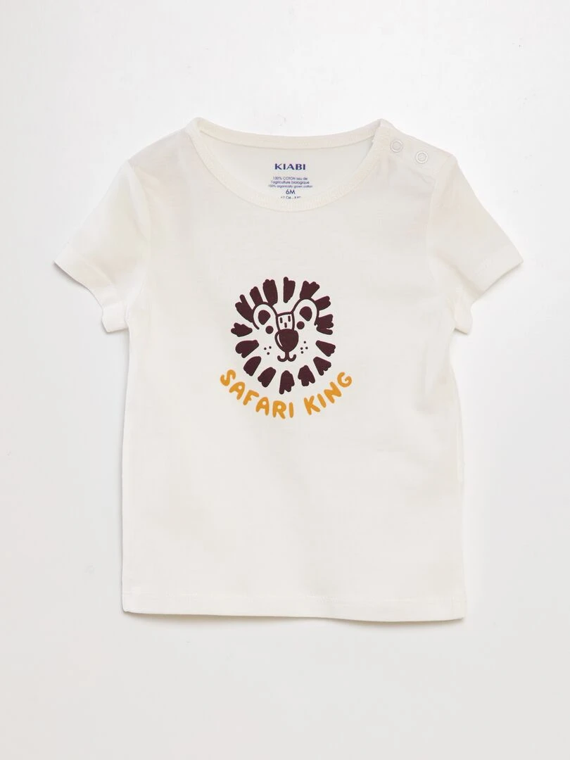 Ensemble T shirt + short en coton 2 pièces Blanc / jaune