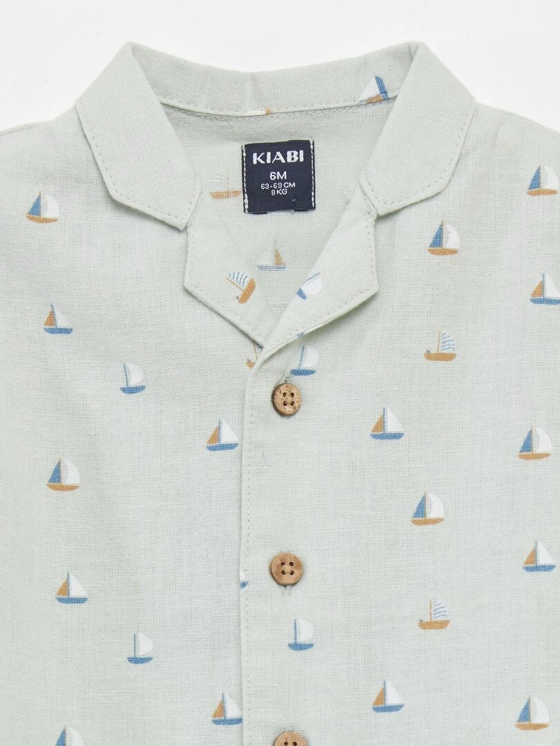 Chemise imprimée en lin mélangé Vert