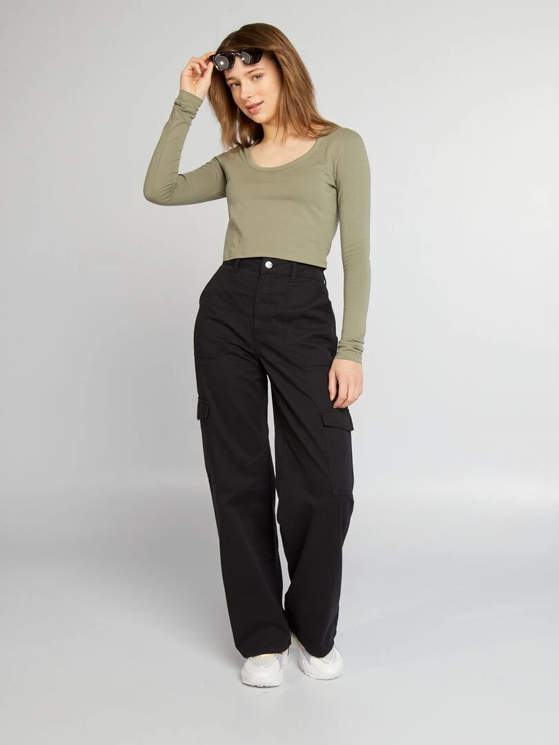 Crop top manches longues Kaki