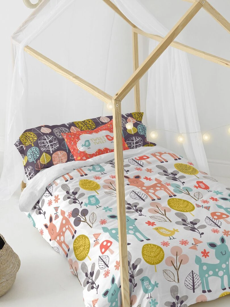 Parure housse de couette 2 pièces Woodland "Happyfriday" Blanc