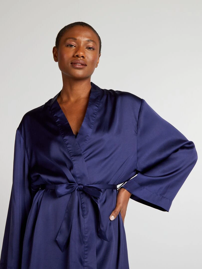 Peignoir long en satin   Bleu marine
