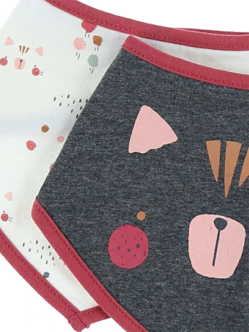 Set de 2 bavoirs bandana en coton  et écru/rose   Gris