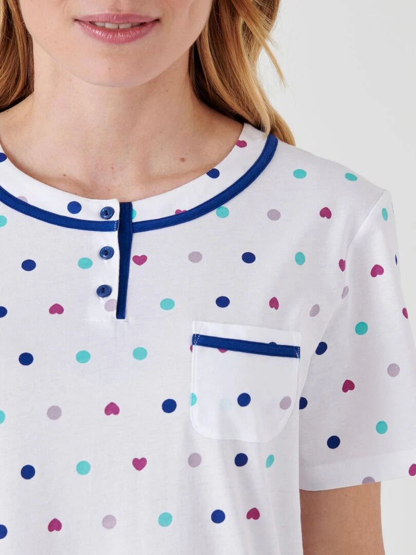 Chemise de nuit manches courtes jersey imprimé Damart Bleu
