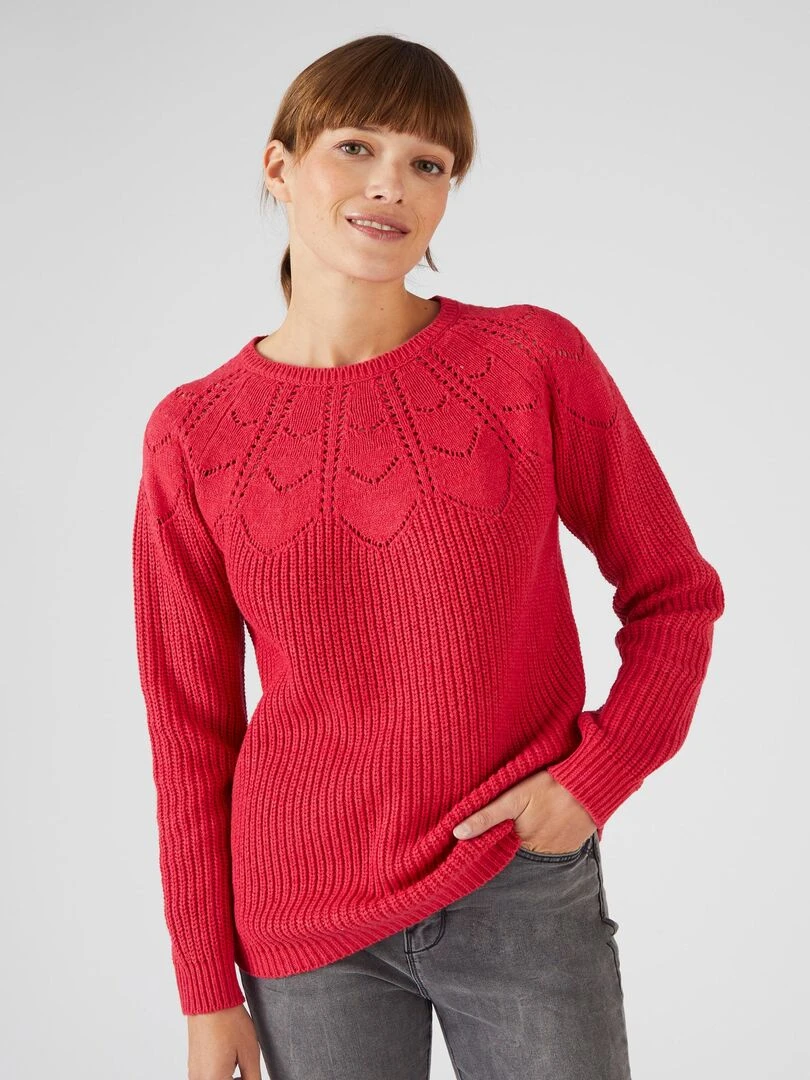 Pull détails ajourés Damart Magenta