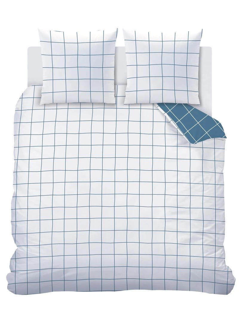 Parure de lit imprimée 100% coton  CHECKS   Bleu outremer