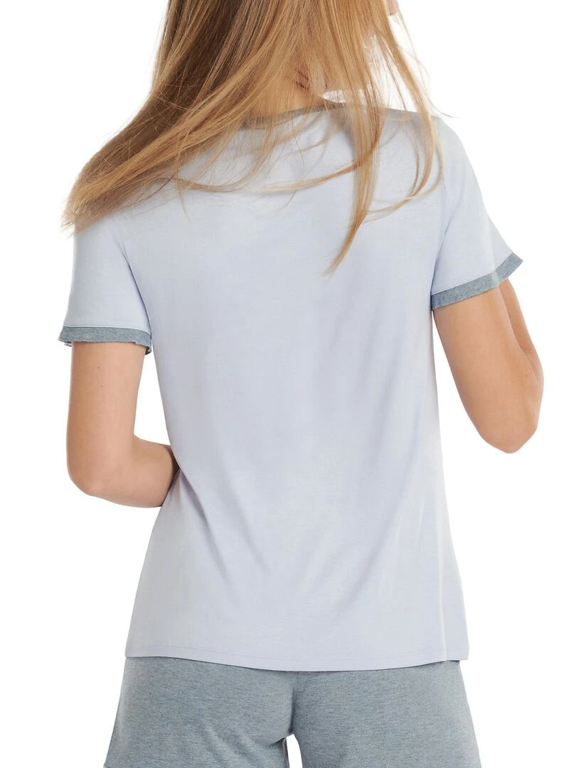 Haut pyjama t shirt manches courtes Laura Bleu