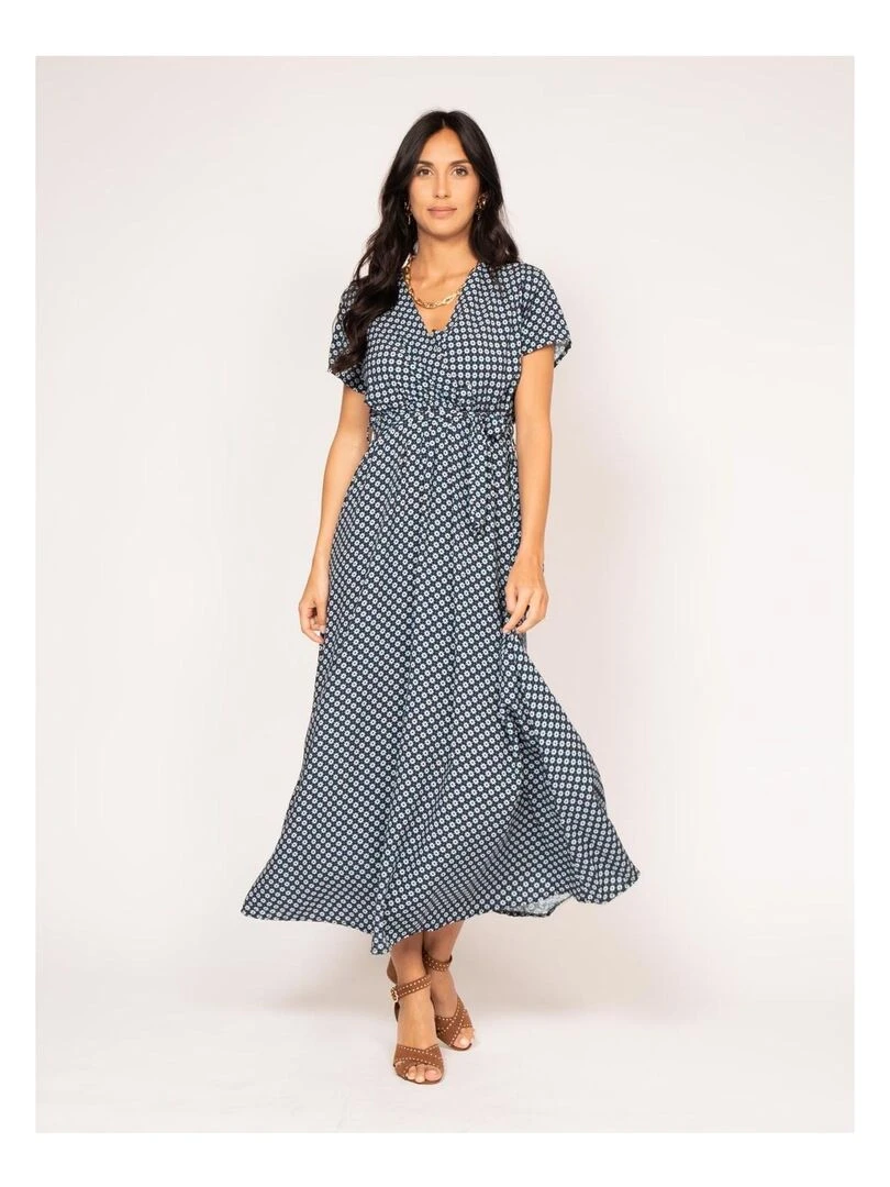 Robe longue motifs ICARE   Bleu marine