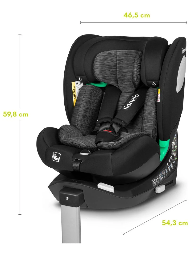 Siège auto bébé évolutif LIONELO Braam iSize   Groupe 0/1/2/3   360° ISOFIX   Noir   Noir Gris