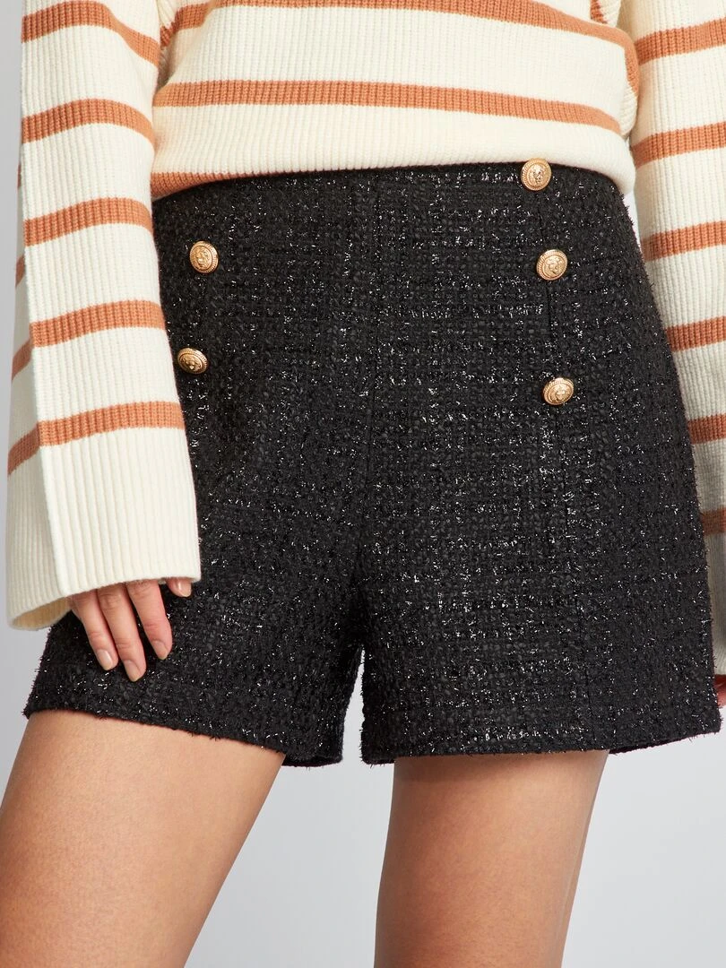 Short en tweed avec boutons   noir