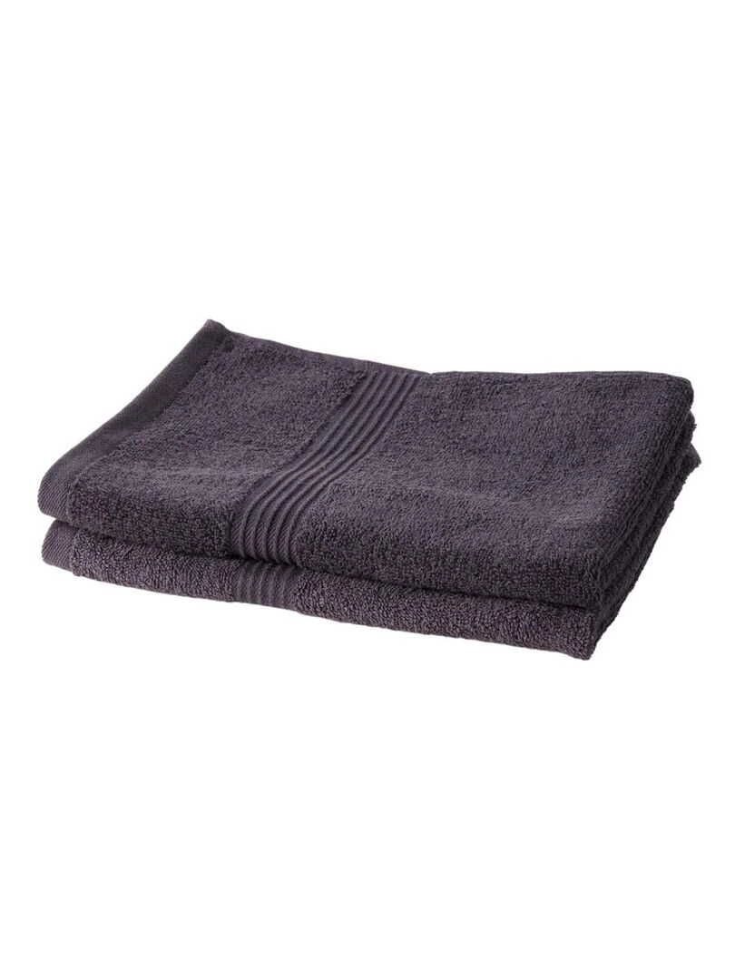 Lot de 2 serviettes de toilette coton uni ESSENTIAL gris anthracite