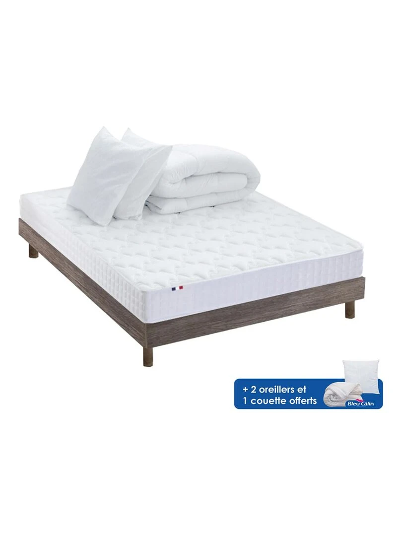 Ensemble Matelas accueil mémoire de forme MAM AZUR + Sommier + Kit couette Oreiller Blanc