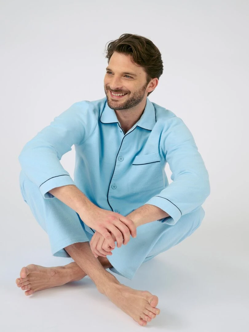 Pyjaveste flanelle grattée pur coton Damart Bleu
