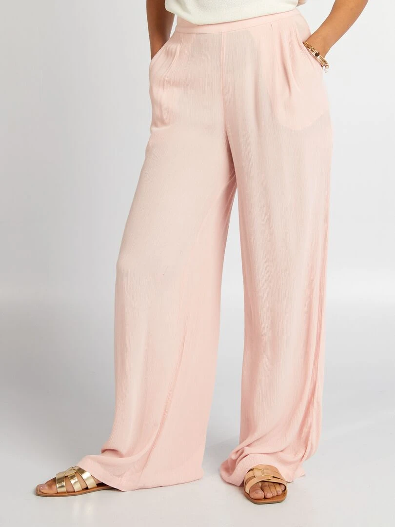 Pantalon large en maille crêpe   Rose