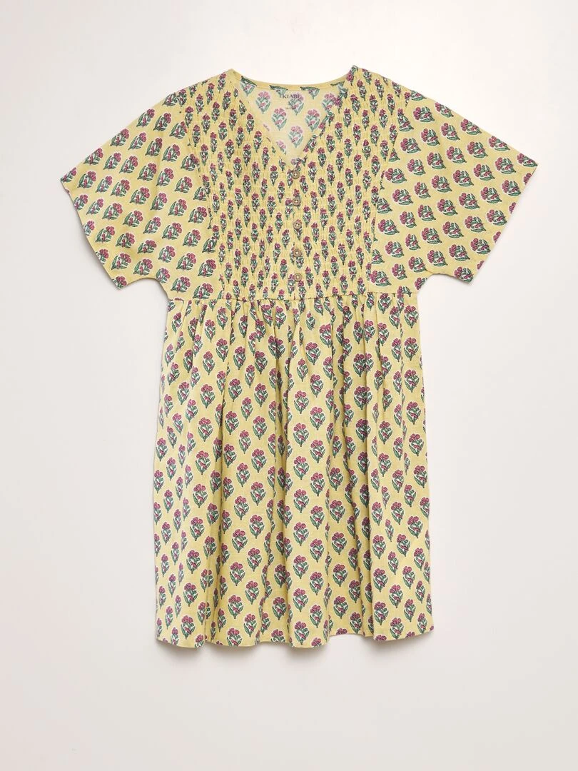 Robe imprimée en coton et lin Jaune