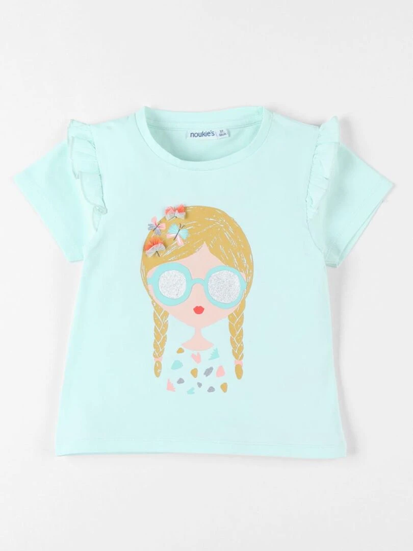 T shirt petite fille à courtes manches    Noukie's   Bleu