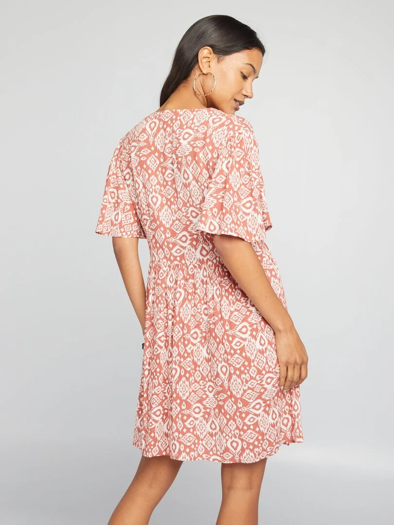 Robe courte en crêpe   Orange imprimé