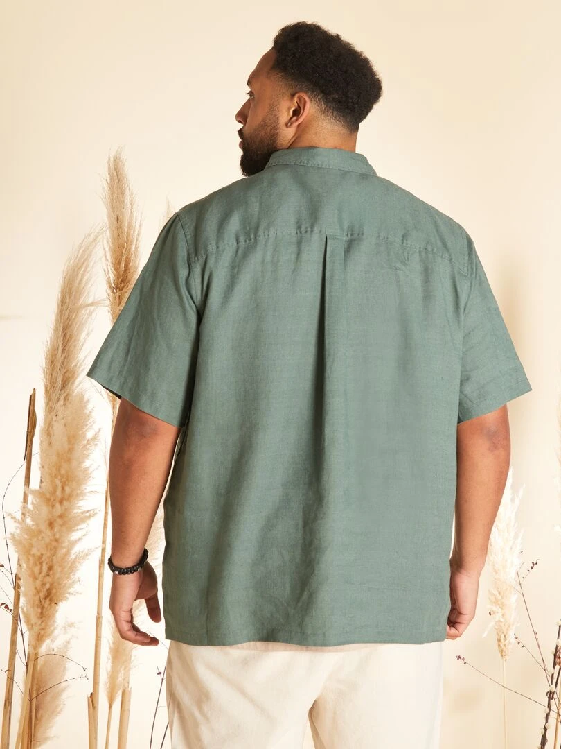 Chemise en lin à manches courtes   Vert