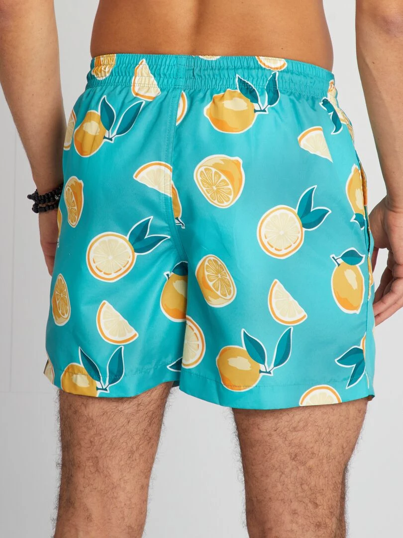 Short de bain à motifs   Bleu ciel/jaune