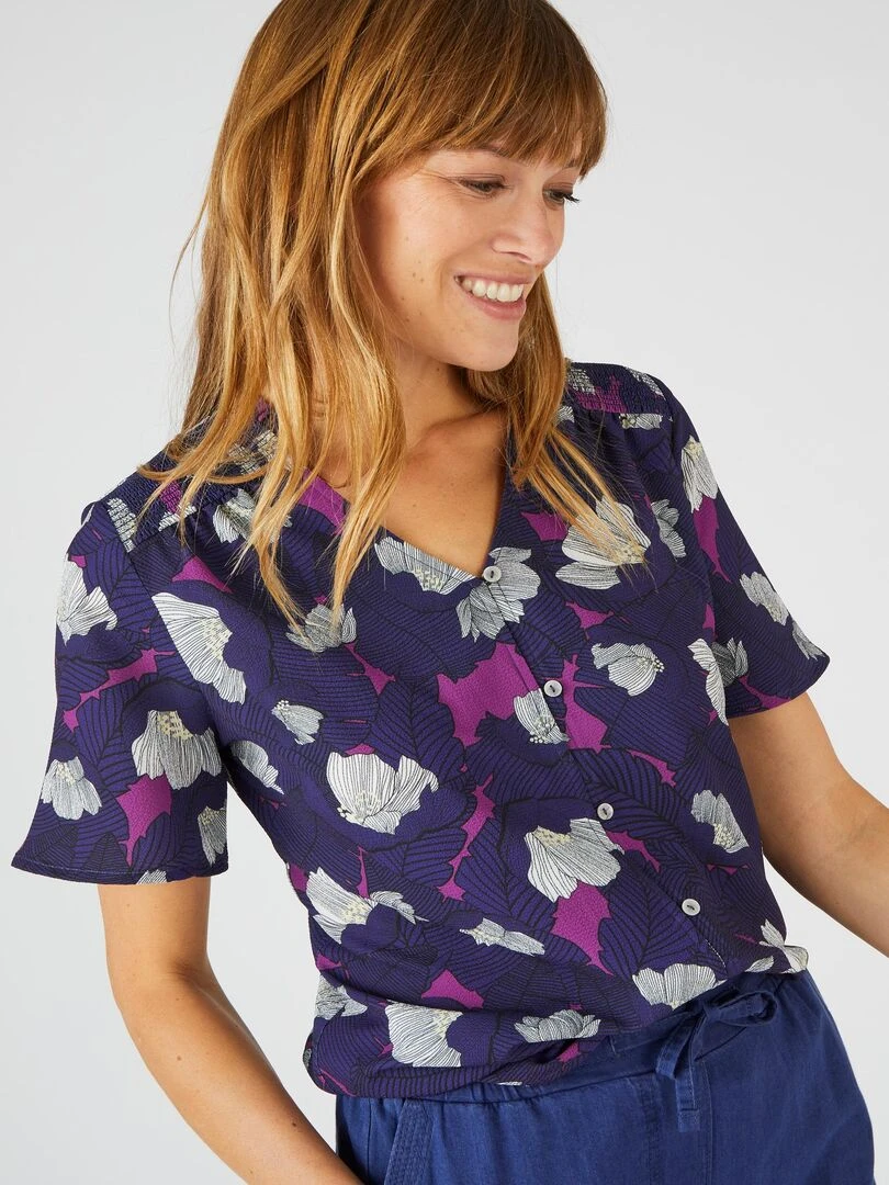 Chemisier à smocks imprimé Damart Bleu
