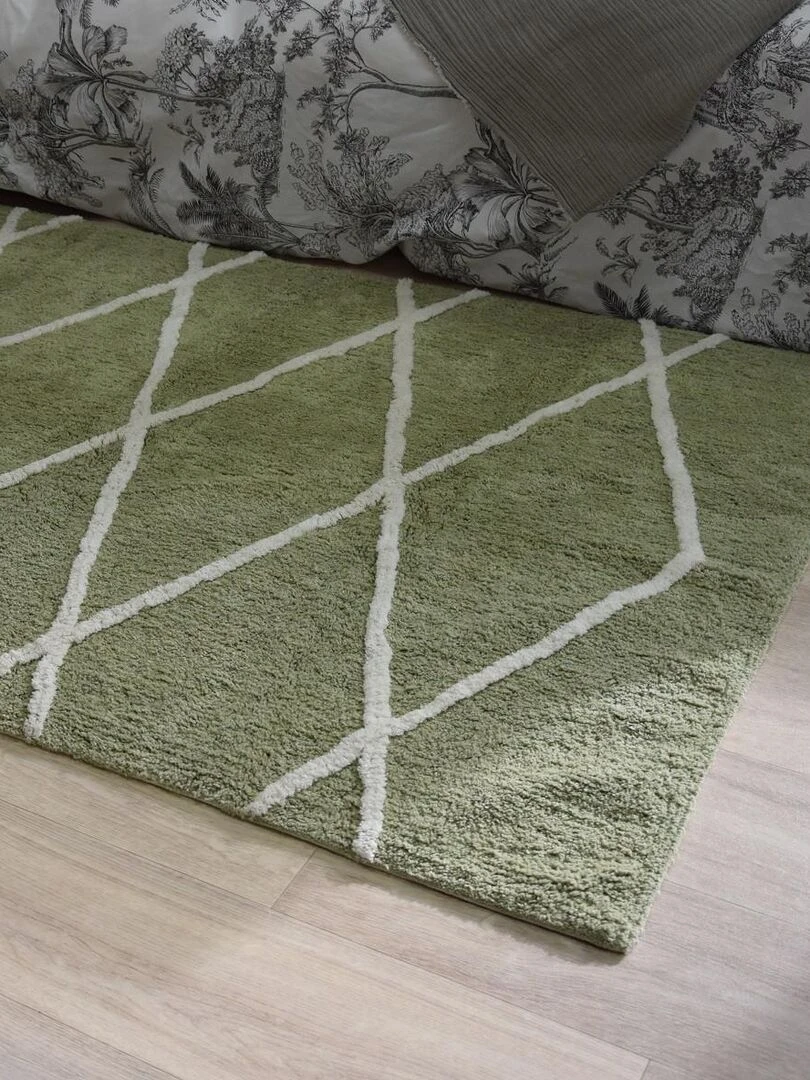 Future Home Tapis style berbère tufté en coton kaki Vert kaki