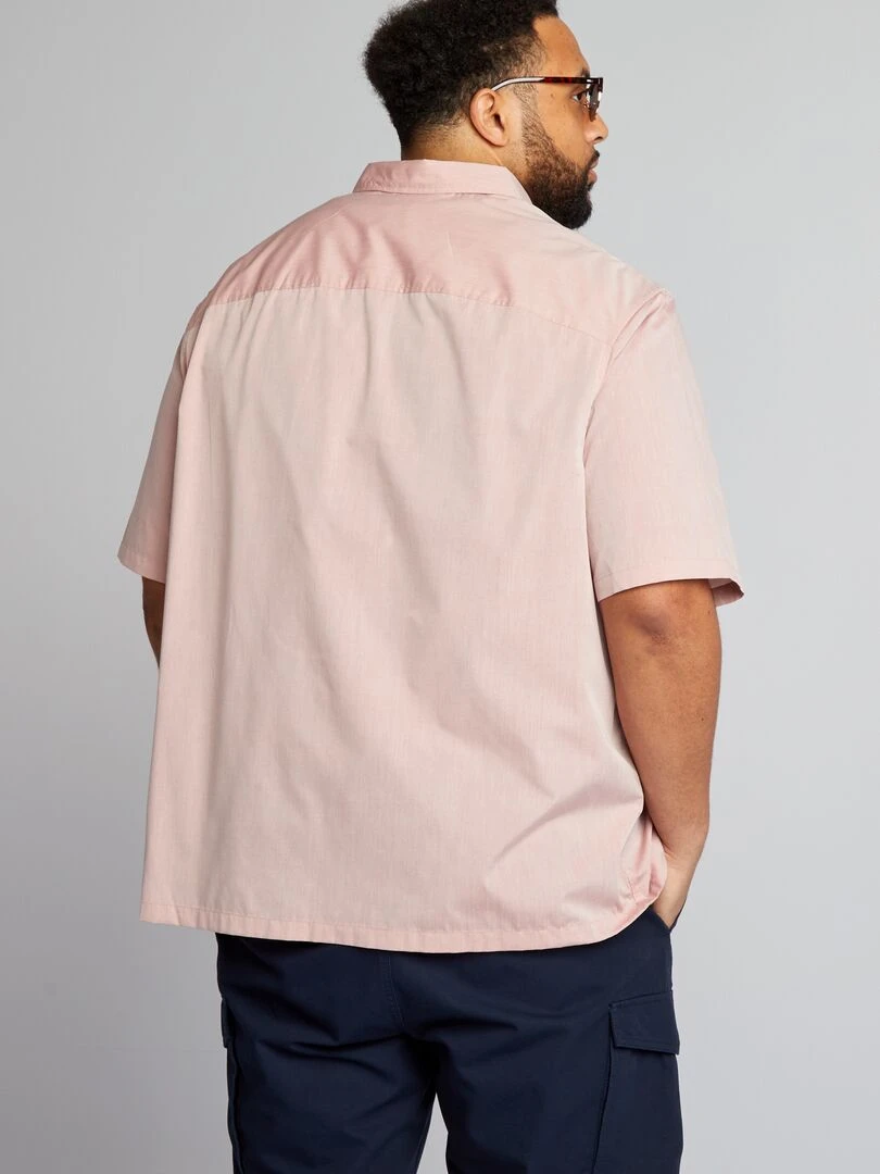 Chemise en popeline manches courtes   Rose