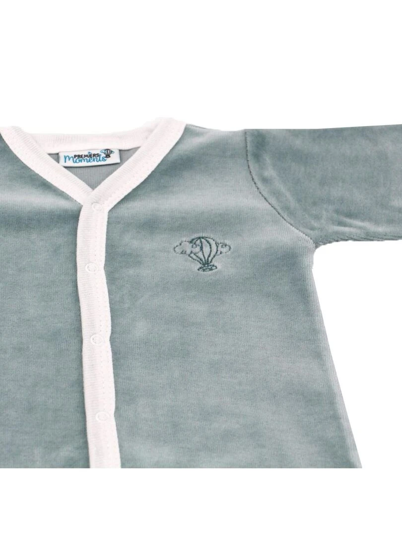 Pyjama velours   100% coton biologique   1 à 6 mois   Vert forêt