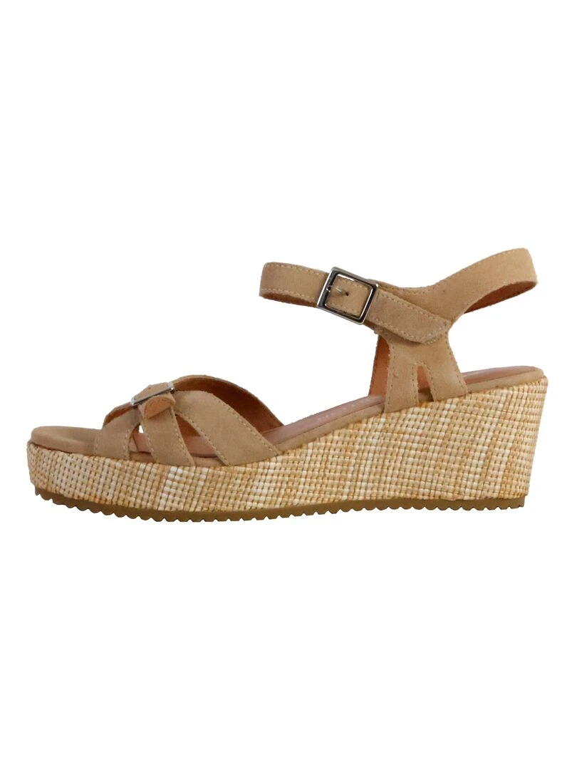 Sandale Compensée Cuir Emilie Karston Esabel Beige