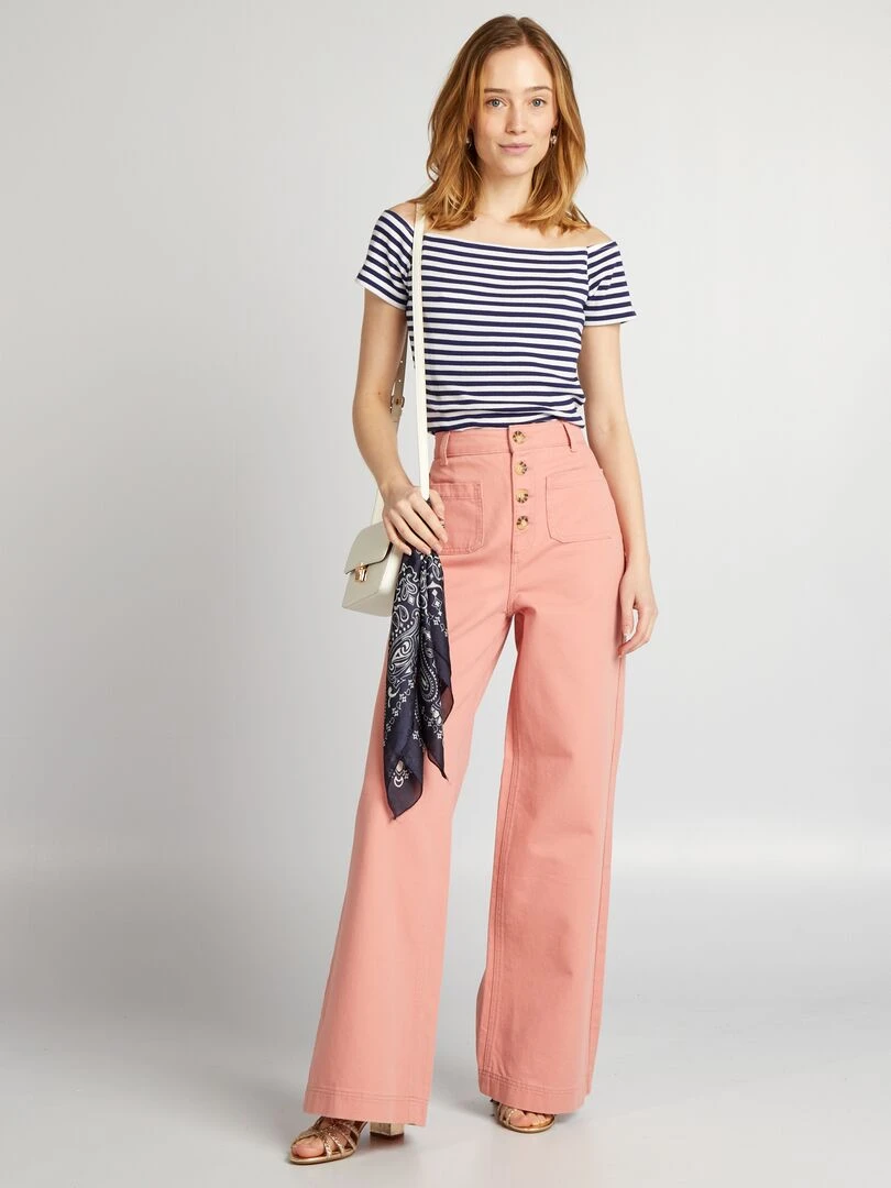 Jean large à taille haute L32 Rose