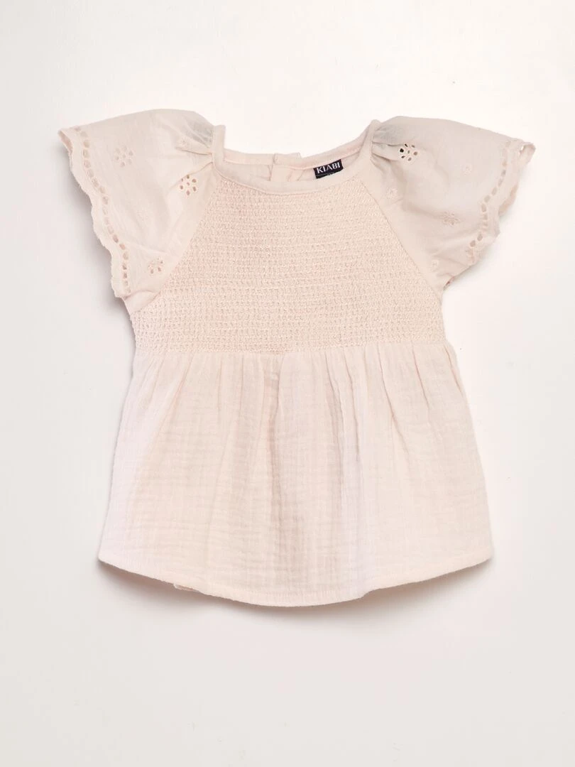 Blouse en gaze de coton avec broderies anglaises Rose