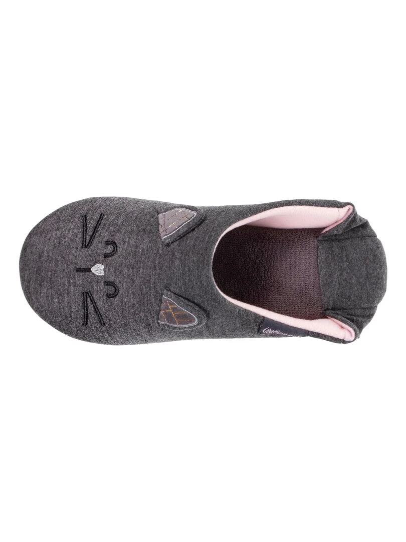 Chaussons babouches Femme 3D Gris chiné foncé Gris chiné
