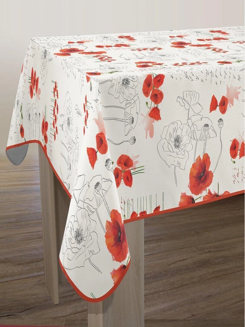 Nappe Anti taches Poppies Rouge   Carrée 150 x 150 cm   Blanc Rouge Noir