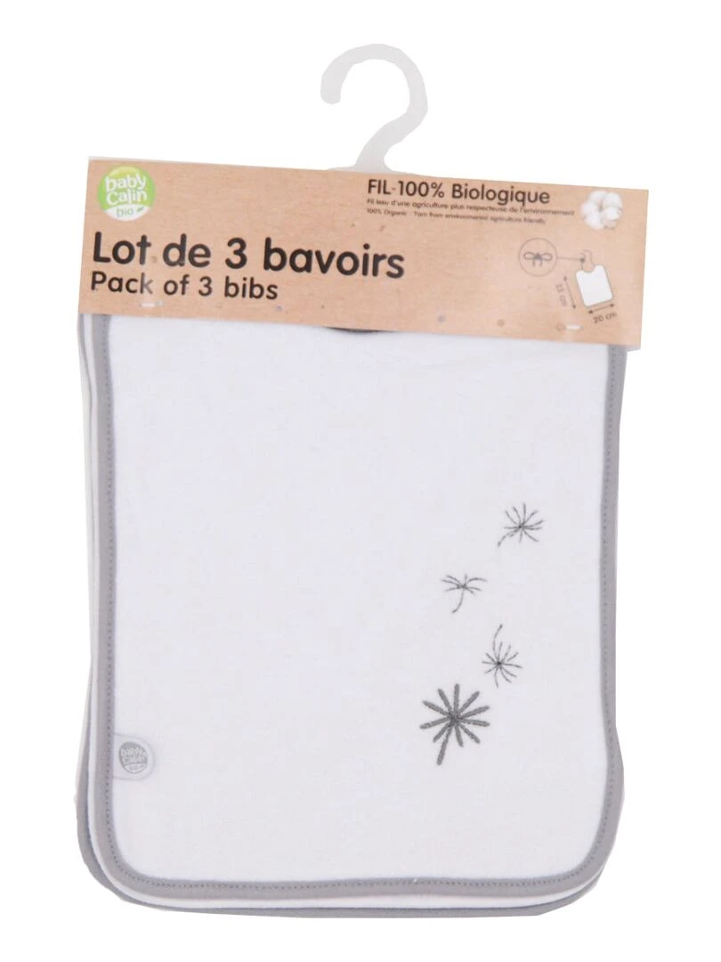 Lot de 3 bavoirs bio Jeune Pousse naissance Blanc