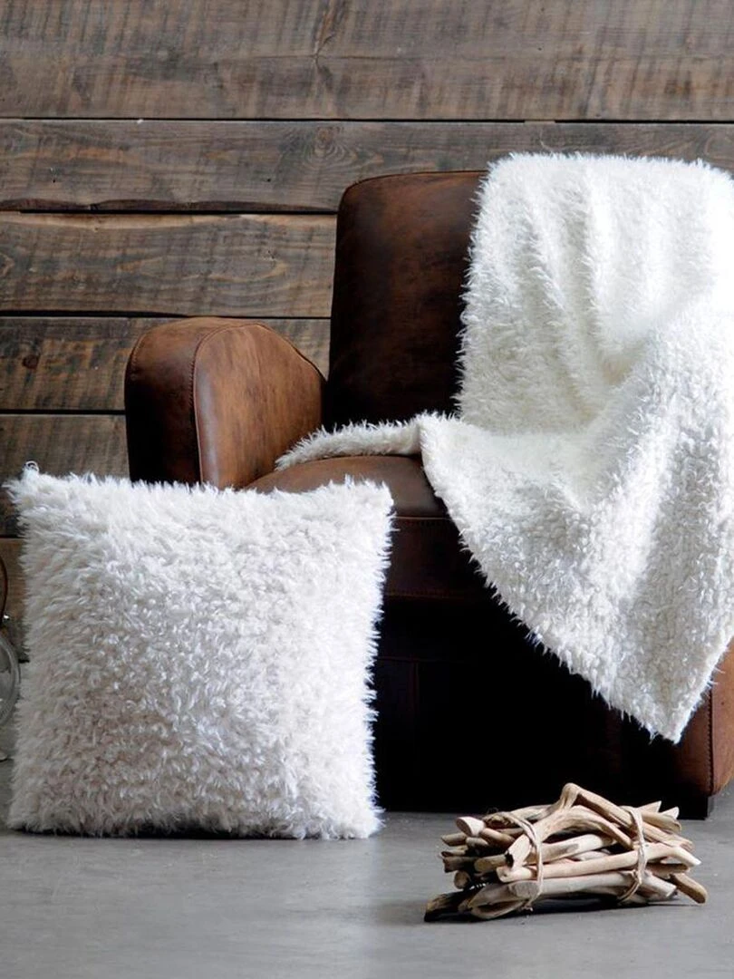 Plaid avec Effet Poil de Mouton Blanc