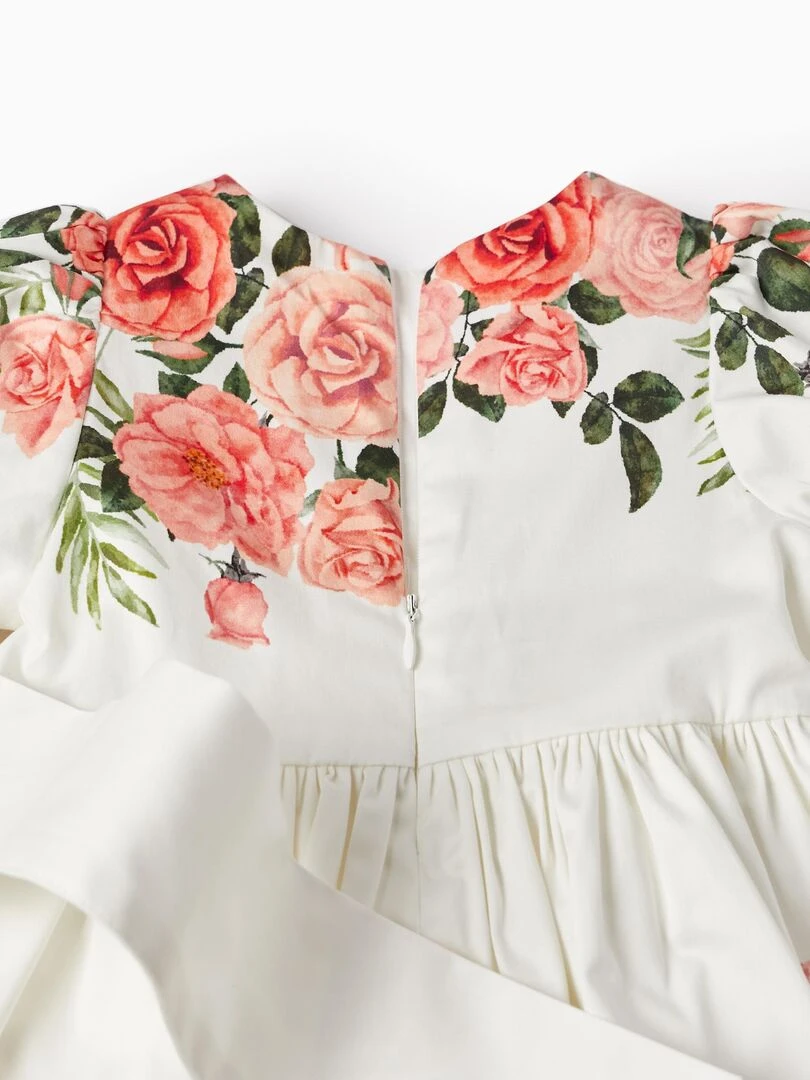 Robe à manches courtes pour bébé fille 'Roses' manches courtes LETS PARTY   Blanc