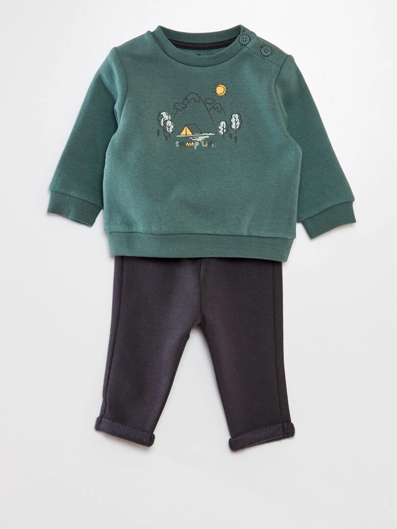 Ensemble jogging sweat + pantalon 2 pièces Vert/Gris