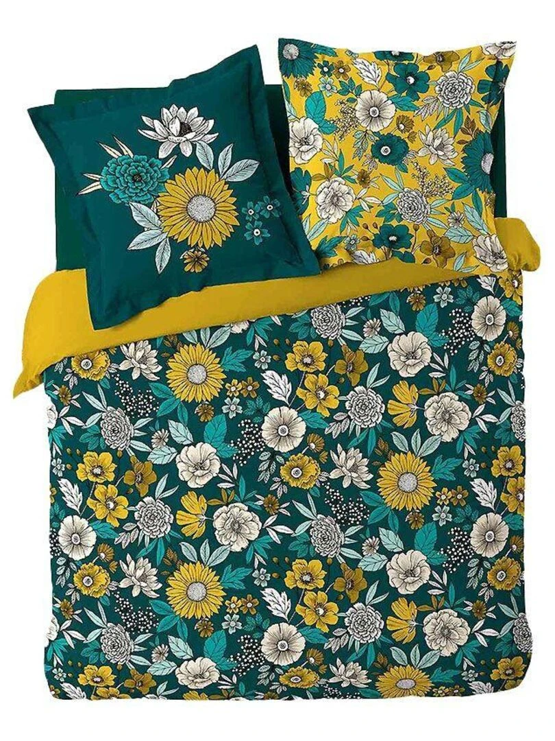 Housse de couette + 2 taies d'oreiller Bohoflora   Vert