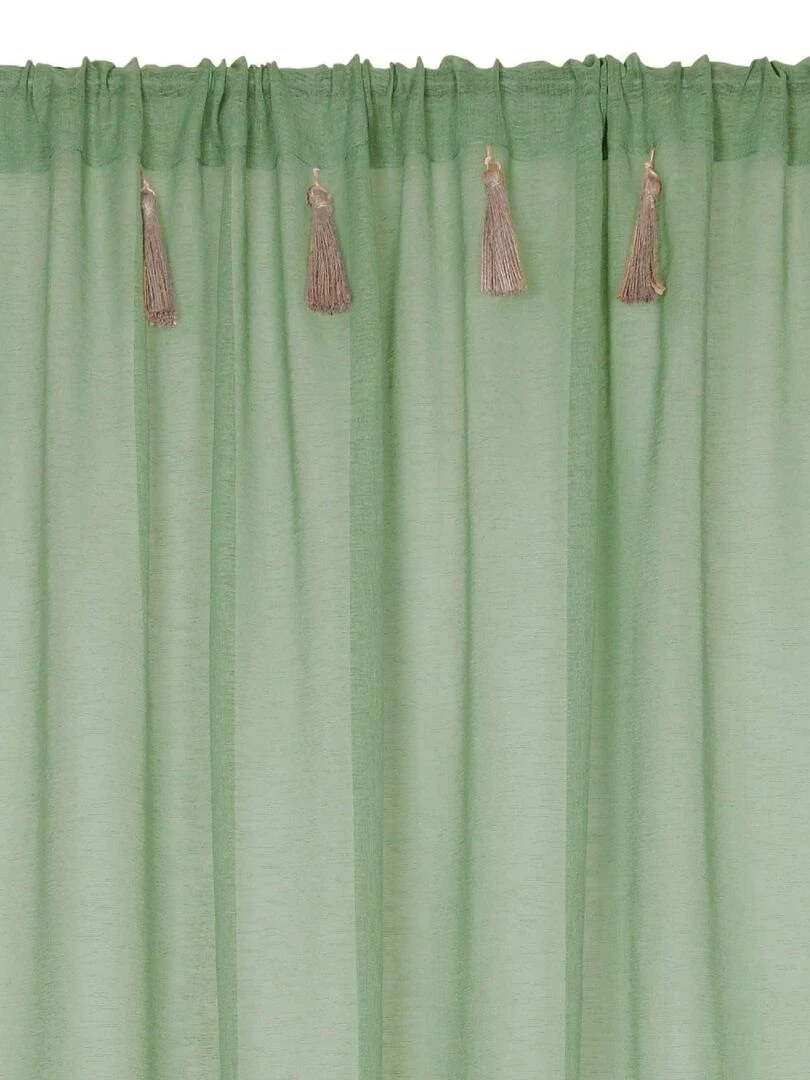 Voilage bohème à pompons en jute Vert clair