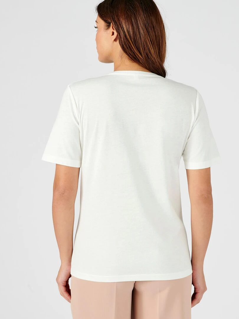 Tee shirt manches courtes à motif doré.   Damart   Blanc cassé